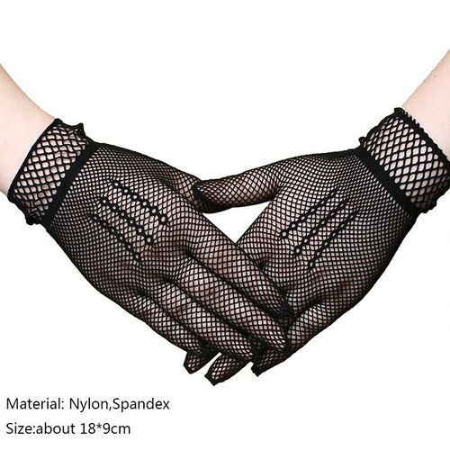 Gants Élastiques Sans Doigts Pour Femmes,Longueur De Coude,Punk,Mitaines Découpées En Maille Croisée,Costumes De Fête Cosplay #J