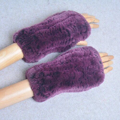 Gants En Fourrure De Lapin Rex Naturelle Pour Femme,Fourrure De Lapin Rex Douce,Gants Chauds En Fourrure Group,Hiver - Type Rose Purple-20cm