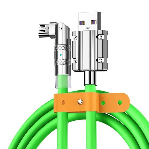 Câble de charge rapide en silicone liquide, rotation à 90°, 120 W, avec port USB-Micro, 1,2 m Vert