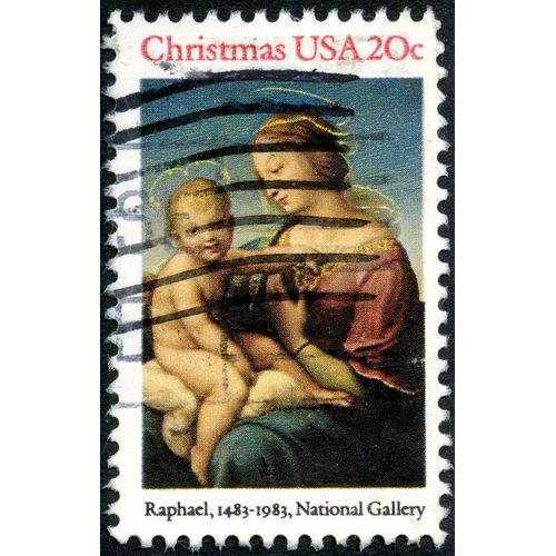 Timbre Oblitéré Usa 20c, Christmas, Raphael 1483-1983, National Gallery