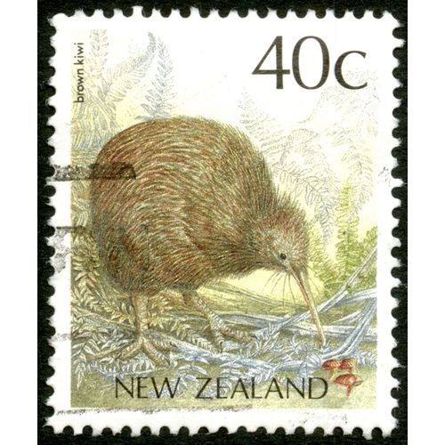 Timbre Oblitéré New Zealand, Brown Kiwi, 40 C