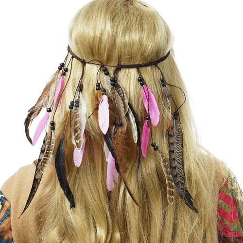 Bandeau Indienne Plumes Roses Adulte