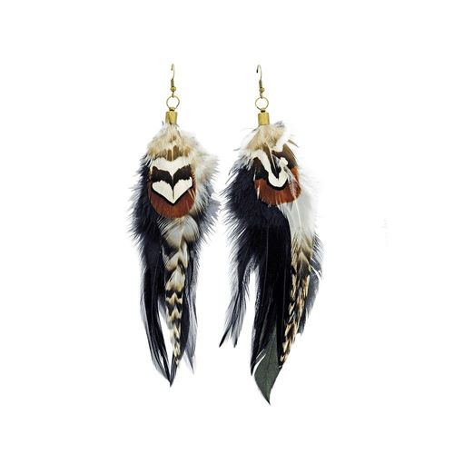 Paire Boucles Oreilles Indienne Plumes Aigle