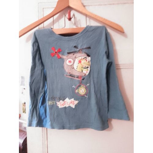 Tee-Shirt Bleu Clair Motifs Cousus Colorés 6 Ans.