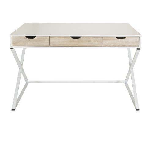 Bureau / Bureau Multimédia Easy Flow Iii 120 X 50 Cm 3 Tiroirs Blanc / Chêne Hjh Office