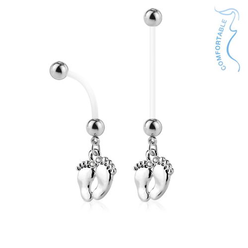 Piercing Nombril Grossesse Pieds Bébé Maternité Longue Barre Acrylique Retainer Bioflex Pawlina Argenté Lovepiercing