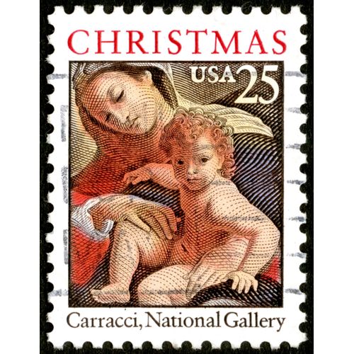Timbre Oblitéré Usa, Christmas, Carracci, National Gallery, 25