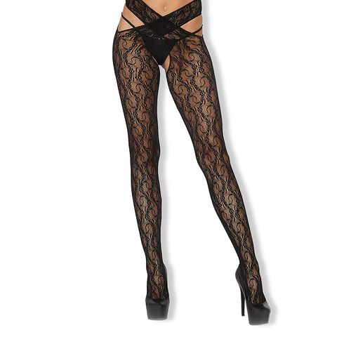 Collant Dentelle Croisé Floral Noir - Leg Avenue
