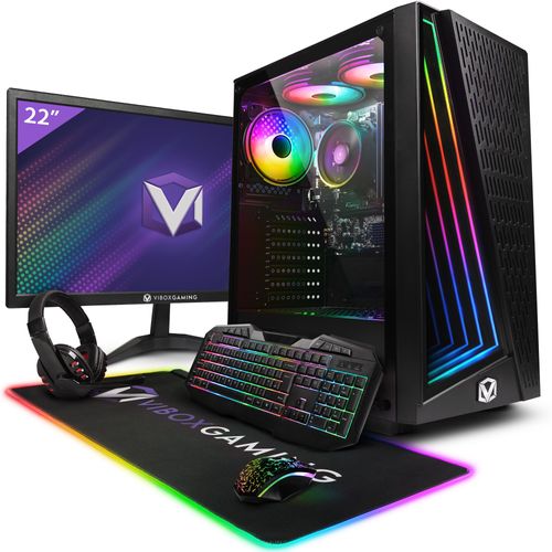 Vibox VI-57 PC Gamer - 22"" Écran Pack - AMD Ryzen 3200GE Processeur 4GHz - Radeon Vega 8 Graphiques - 8Go RAM - 2To HDD - 240Go SSD - Windows 11 - WiFi