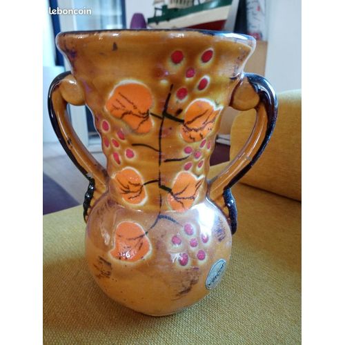 Vase céramique marron orange 17,50 cm de haut