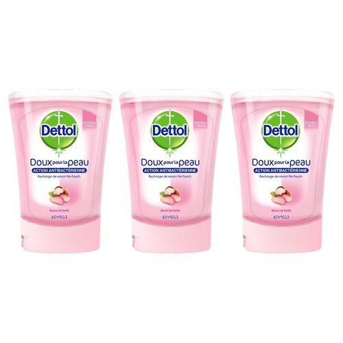 Dettol Pack No Touch Recharges Savon Liquide - Parfum Beurre De Karité - Action Antibactérienne - 3x250ml 
