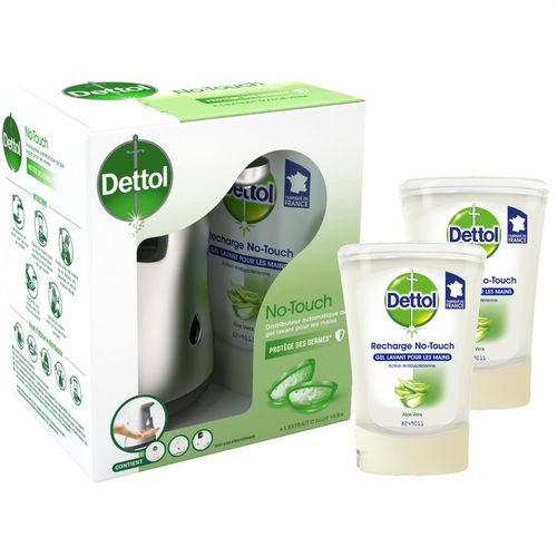Dettol No Touch Classic - Distributeur Automatique Sans Contact De Gel Lavant Mains Et Recharges Parfum Aloe Vera (2x250ml) 