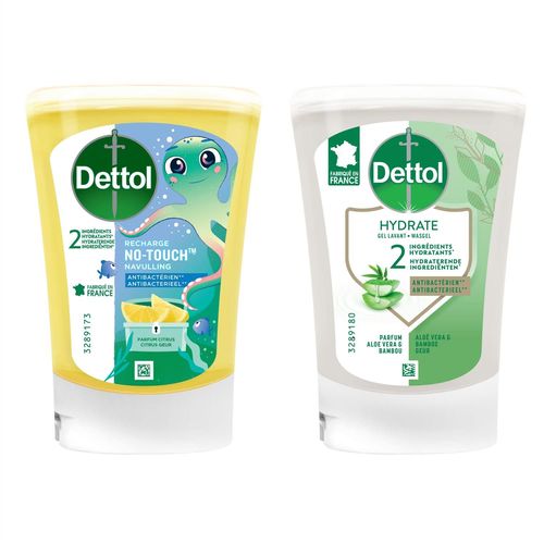 Dettol Pack No Touch Recharges Savon Liquide - Aloe Vera & Bambou + Citron - 2x250ml 