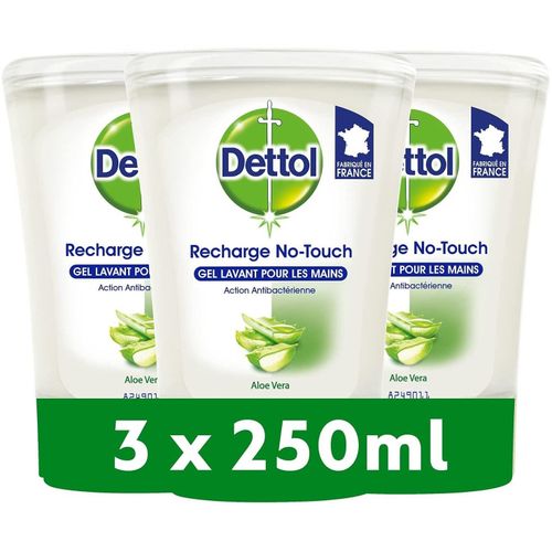 Dettol Pack No Touch Recharges Savon Liquide - Parfum Aloe Vera - Action Antibactérienne - 3x250ml 