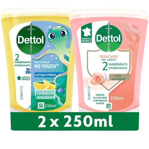 Dettol Pack No Touch Recharges Savon Liquide - Eau De Rose & Beurre De Karité + Citron - 2x250ml 