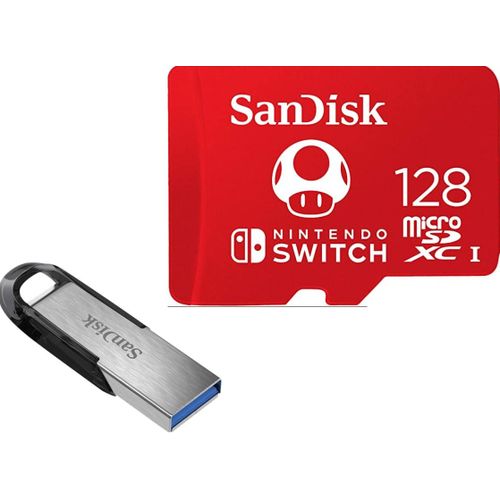 SanDisk Carte mémoire flash 128 Go UHS-I U3 microSDXC UHS-I pour Nintendo Switch + Clé USB 3.0 SanDisk Ultra Flair 128Go 150 Mb/s