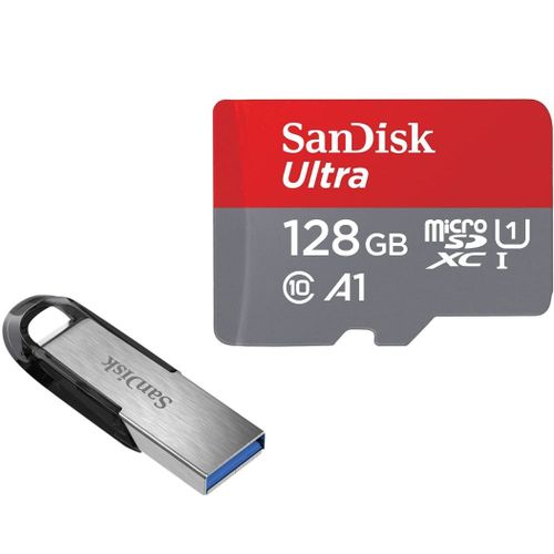 Carte mémoire microSDXC SanDisk Ultra 128 Go 120Mb/s + Clé USB 3.0 SanDisk Ultra Flair 128Go 150Mb/s