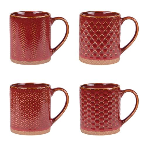 Coffret De 4 Mugs Jaspe Rouge 35 Cl