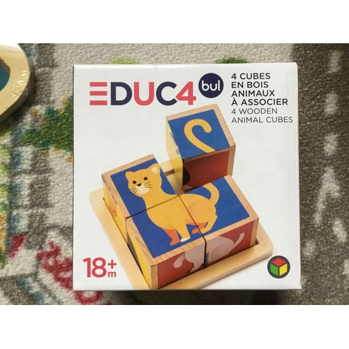 4 Cubes En Bois Animaux À Associer, Educ4, Oxybul