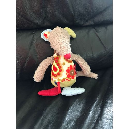 Doudou Souris Sigikid Vert Rouge Et Bleu À Petit Point 20cm
