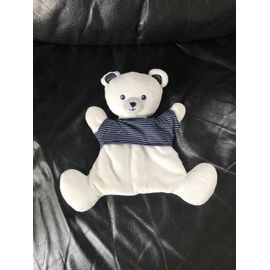 Doudou Plat Marionnette Ours Blanc Bleu Rayé Simba Toys Kiabi