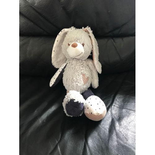 Doudou Lapin Gris Bleu Beige Rayé Étoiles Tao Tape A L'oeil 34cm