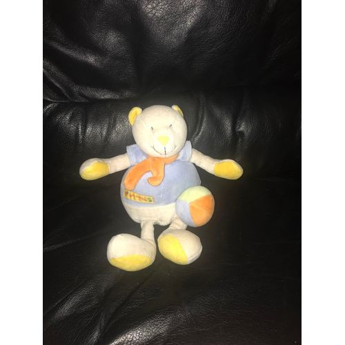 Doudou Ours Moulin Roti Vert Orange Bleu Balle Musical  26cm