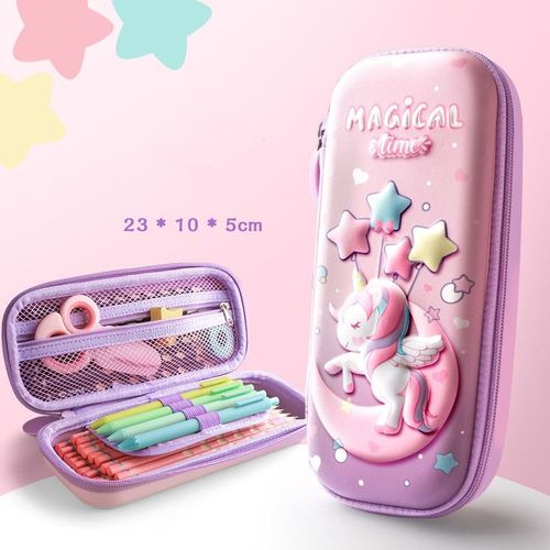 Boîte À Crayons Licorne 3d, Boîte De Rangement À Trois Couches, Grande Capacité, Papeterie Pour Écoliers, Cadeau