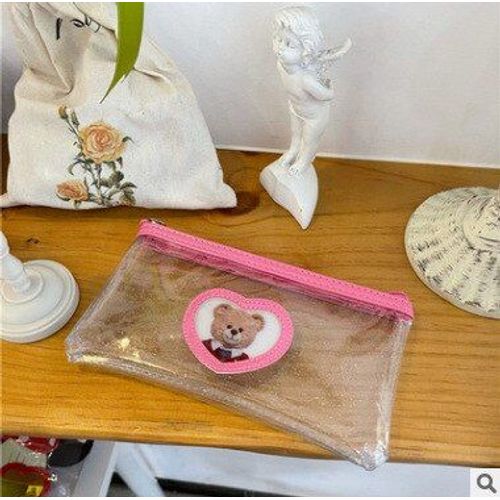 Rose - Étui À Crayons Coréen Mignon Ours Pour Écolière, Sac Transparent En Pvc, Crayons'organisation, Fournitures Scolaires, Papeterie Kawaii