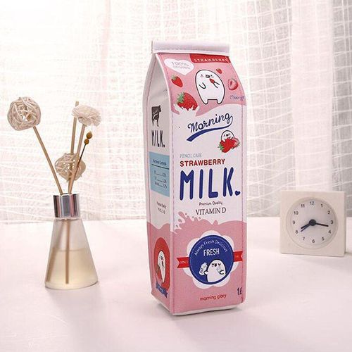 Rouge - Étui À Crayons En Cuir Pu, 1 Pièce, Mignon Kawaii Bouteille De Lait Cosmétique Du Matin, Boîte De Sac Fournitures Scolaires Et De Bureau, Papeterie Cadeau Panda