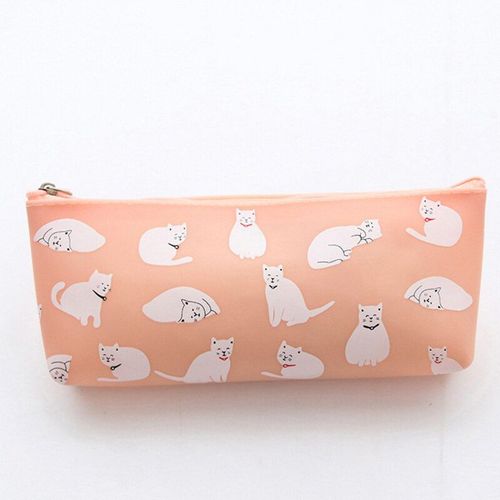 Rose - Étui À Crayons En Silicone Chat Mignon 1 Pièce/Lot, Sac À Fermeture Éclair, Fournitures Scolaires Et De Bureau, Papeterie Scolaire