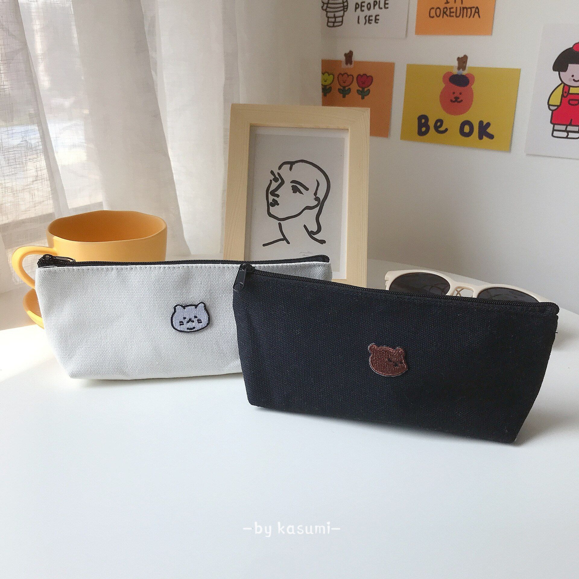 Ours Blanc - Sac  Crayons En Toile Brode, Jolie Bote De R... - 2