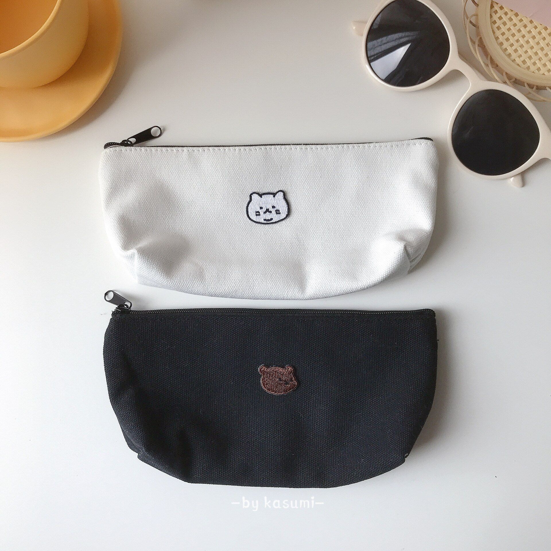 Ours Blanc - Sac  Crayons En Toile Brode, Jolie Bote De R... - 3