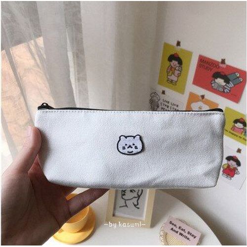 Chat À Face Blanc - Sac À Crayons En Toile Brodée, Jolie Boîte De Rangement Coréenne Pour Crayons, Papeterie, Cool