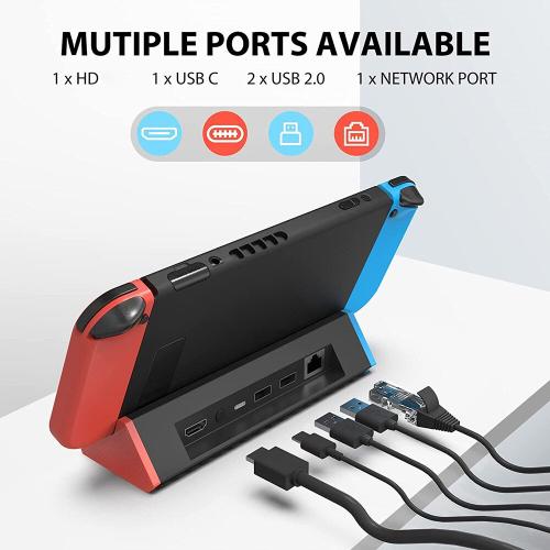 Station D'accueil Portable Pour Nintendo Switch, Avec Port Lan 1000mbs, Type C Vers Hdmi, Adaptateur Tv, Chargeur De Charge