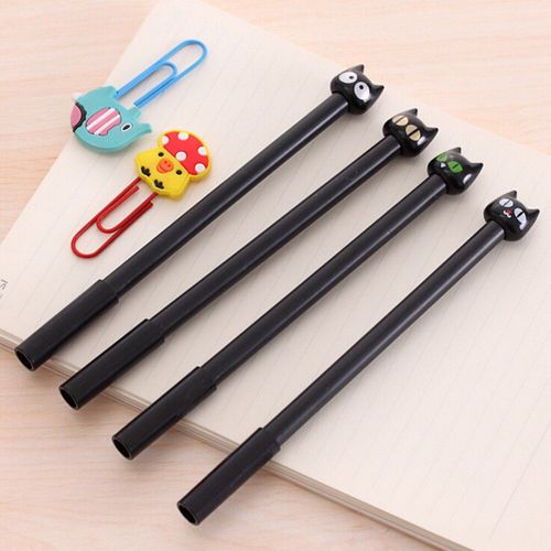 Stylo Gel Chat Noir En Plastique, Dessin Animé Kawaii, Pour Enfants, Étudiants, Cadeaux Créatifs, Papeterie Fournitures Scolaires, 4 Pièces