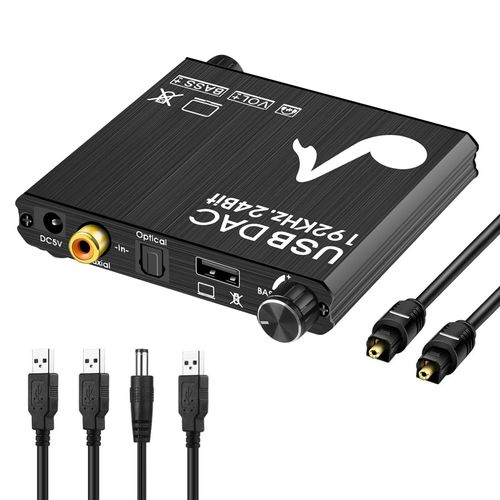 Convertisseur Audio Numérique-Analogique 192khz / 24 Bits, Adaptateur Dac Optique Toslink Coaxial Rca 3.5mm, Pour Ps3, Ps4, Tv, Câble D'alimentation Usb