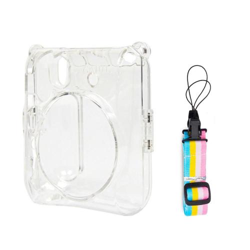 Coque de protection pour appareil photo Instax Mini 90, étui transparent en cristal avec sangle arc-en-ciel réglable, accessoires pour appareil photo