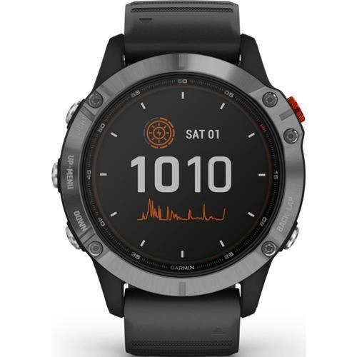 Garmin Fenix 6 Solar - 47 Mm - Argent - Montre De Sport Avec Bracelet - Silicone - Noir - Taille Du Poignet : 125-208 Mm - Affichage 1.3" - 64 Mo - Bluetooth, Ant+ - 85 G