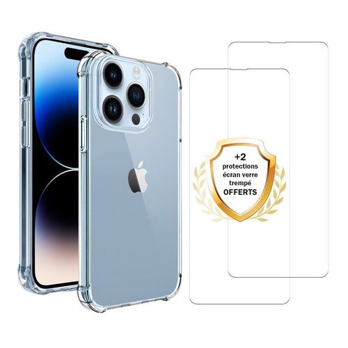 Coque Iphone 14 Pro Antichoc Silicone Bords Renforcés + 2 Vitres En Verre Trempé Protection Écran - Evetane
