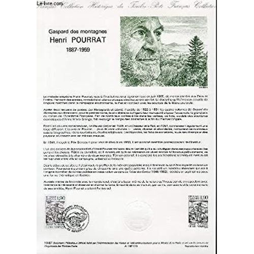 Document Philathélique 1er Jour 19-87 Gaspard Des Montagnes Henri Pourrat 1887-1959