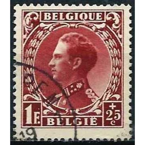 Belgique 1934, Beau Timbre Yvert 392, Portrait De Leopold 3 Avec Surtaxe Au Profit Des Invalides De Guerre, Oblitere, Tbe.