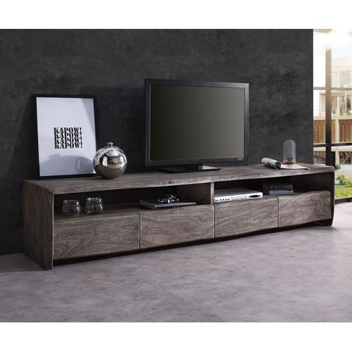 Meuble-Tv Live-Edge Acacia Platine 230 Cm 4 Tiroirs Bordure D'arbre Lowboard