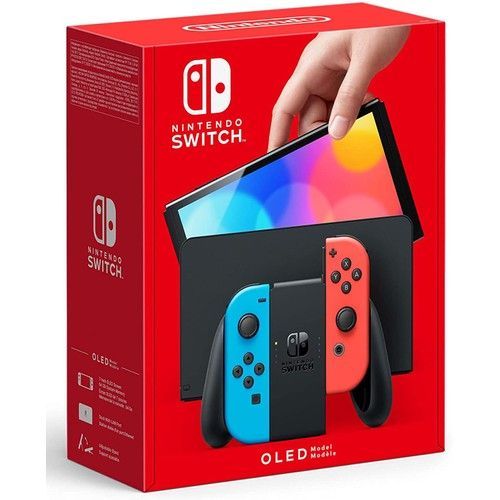 Console Nintendo Switch Oled Bleu Néon, Noir, Rouge Fluo