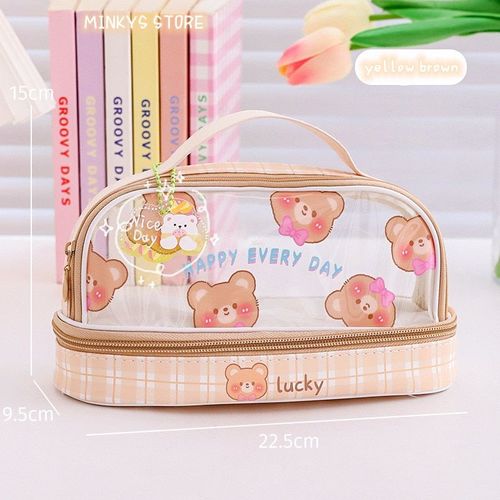 Jaune Beige - Sac Lapin Ours Grande Capacité, Sac À Crayons À Couches, Stylos, Étui De Rangement, Papeterie Scolaire, Nouvelle Collection