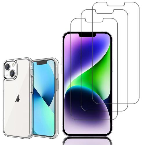 Coque Silicone Pour Apple Iphone 14 Plus 6.7" Gel Ultraslim Et Ajustement Parfait - Transparent + 3 Films Verre Trempé - Transparent