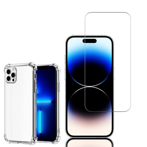 Coque Silicone Tpu Souple Pour Apple Iphone 14 Pro 6.1" Anti-Choc Ultra Résistant Avec Coins Renforcés - Transparent + 1 Film Verre Trempé - Transparent