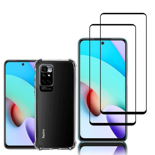 Coque Silicone Tpu Souple Pour Xiaomi Redmi 10 6.5" Anti-Choc Ultra Résistant Avec Coins Renforcés - Transparent + 2 Films Verre Trempé - Noir
