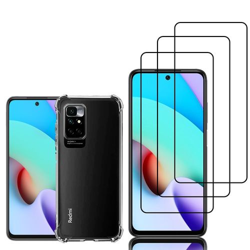 Coque Silicone Tpu Souple Pour Xiaomi Redmi 10 Prime 2022 6.5" Anti-Choc Ultra Résistant Avec Coins Renforcés - Transparent + 3 Films Verre Trempé - Noir