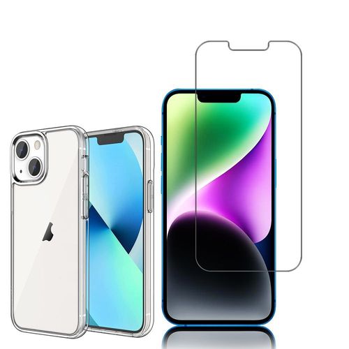 Coque Silicone Pour Apple Iphone 14 6.1" Gel Ultraslim Et Ajustement Parfait - Transparent + 1 Film Verre Trempé - Transparent